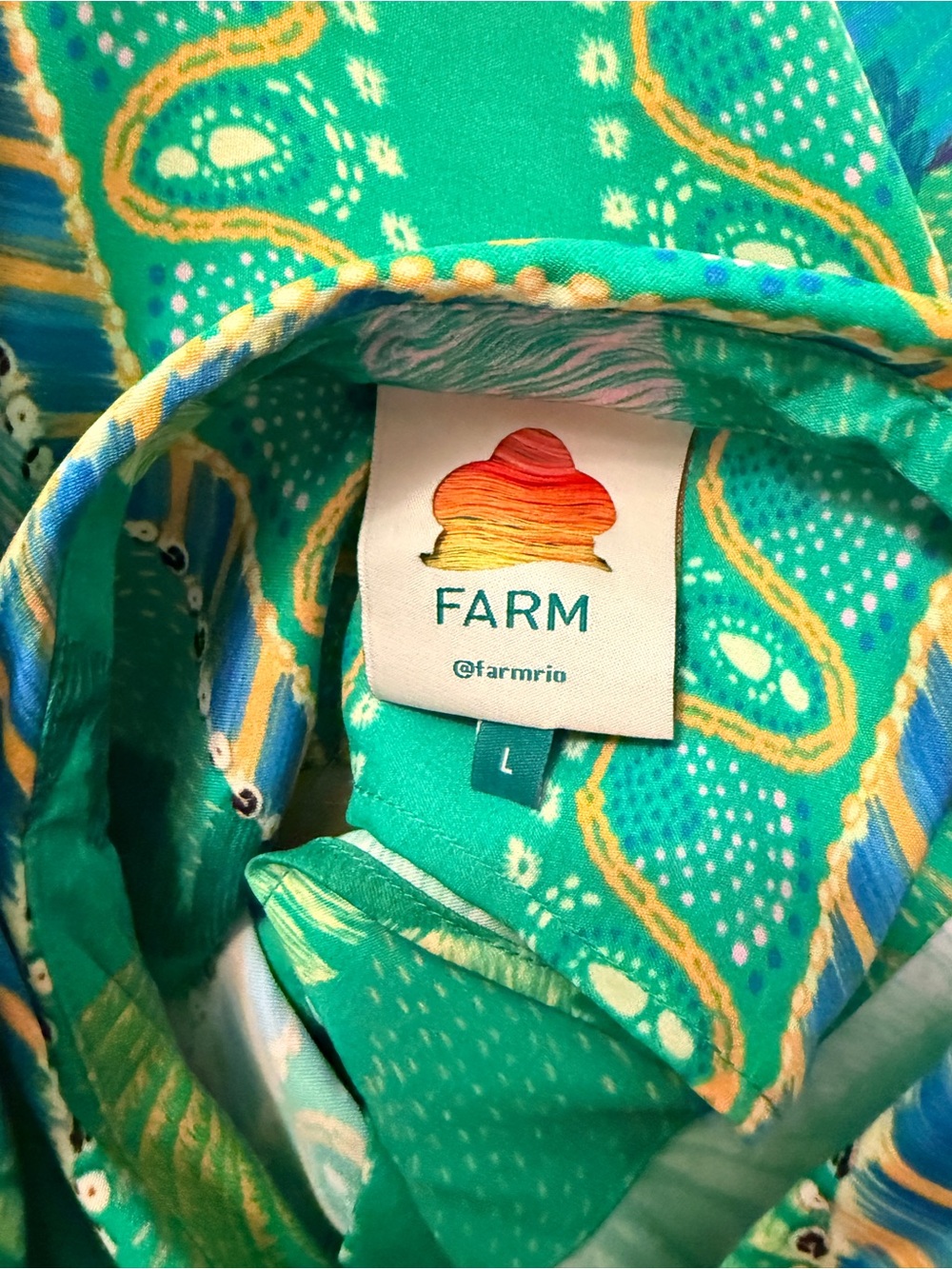 FARM Rio Macaw Scarf Green Tropical Parrot Button-Down Shirt NEW - Picture 8 of 9